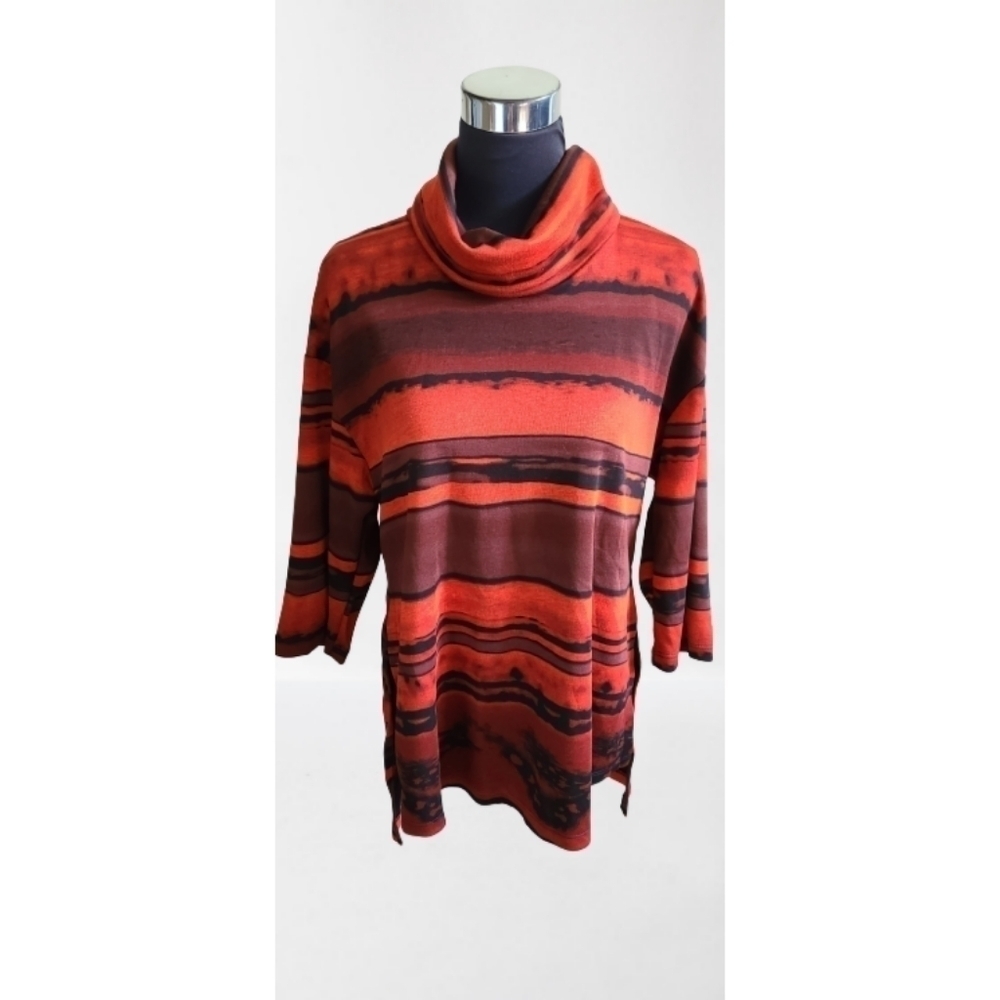 ARTEX Red & Black Cowl Neck 3/4 Sleeve Top Size Small NWT